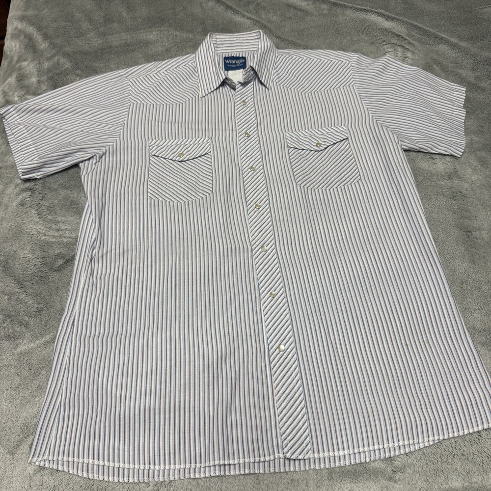 Vintage Wrangler Striped Pearl Snap Short Sleeve Mens XL Western Rancher Shirt